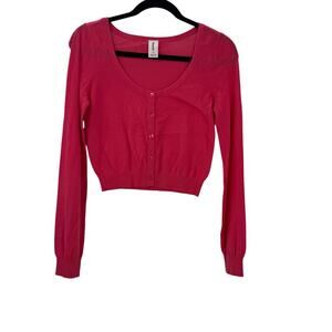 Abound Button Front Cropped Cardigan Sweater Long Sleeve Rasberry Size M NWOT